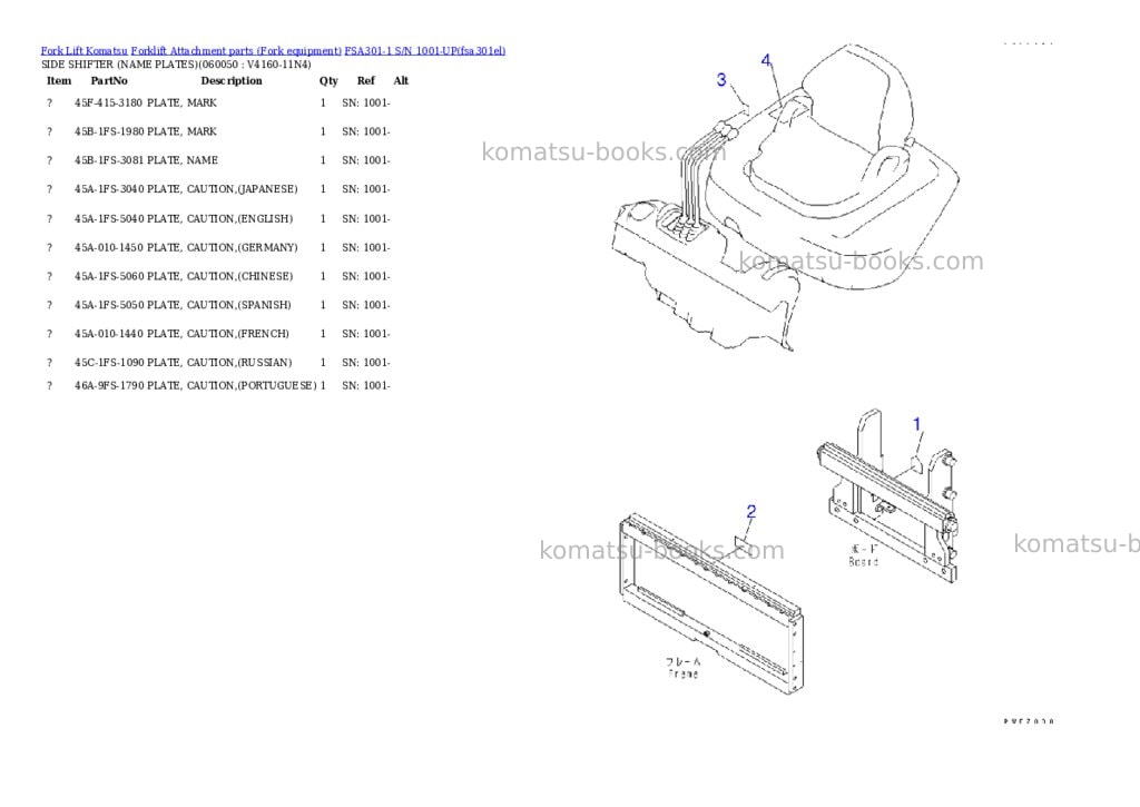 Komatsu fsa301-1 s/n 1001-up Parts catalog cover Page 9 Komatsu fsa301-1 s/n 1001-up Parts catalog cover Page 9
