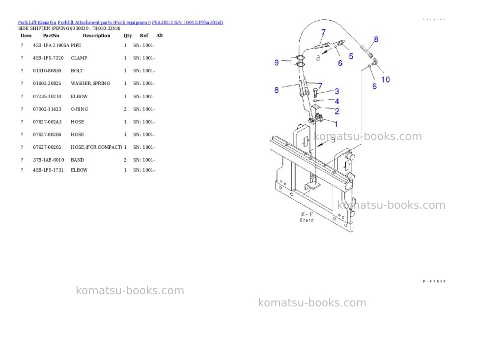 Komatsu fsa302-2 s/n 1001-up Parts catalog cover Komatsu fsa302-2 s/n 1001-up Parts catalog cover