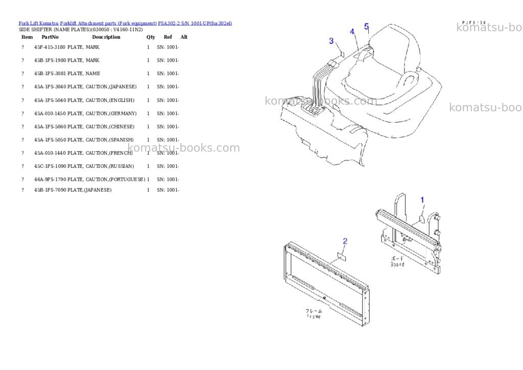 Komatsu fsa302-2 s/n 1001-up Parts catalog cover Page 4 Komatsu fsa302-2 s/n 1001-up Parts catalog cover Page 4