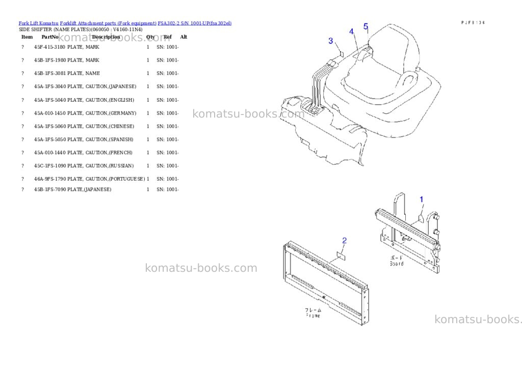 Komatsu fsa302-2 s/n 1001-up Parts catalog cover Page 9 Komatsu fsa302-2 s/n 1001-up Parts catalog cover Page 9