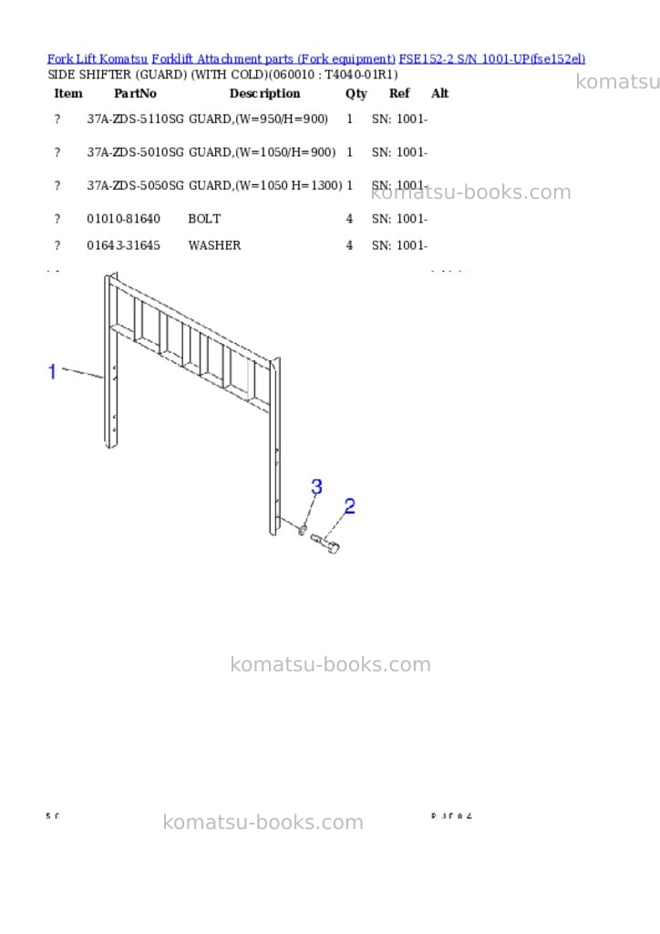 Komatsu fse152-2 s/n 1001-up Parts catalog cover Page 10