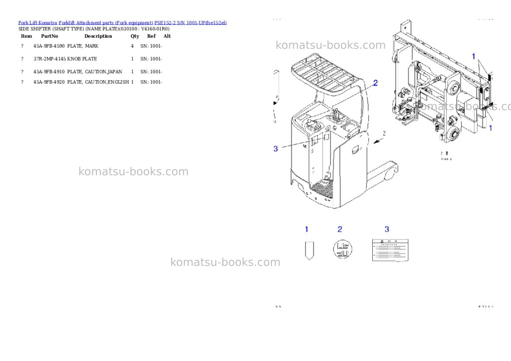 Komatsu fse152-2 s/n 1001-up Parts catalog cover Page 9