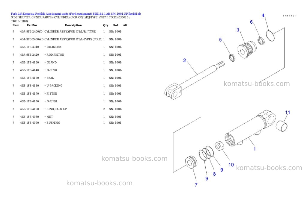 Komatsu fse181-1-ar s/n 1001-up Parts catalog cover