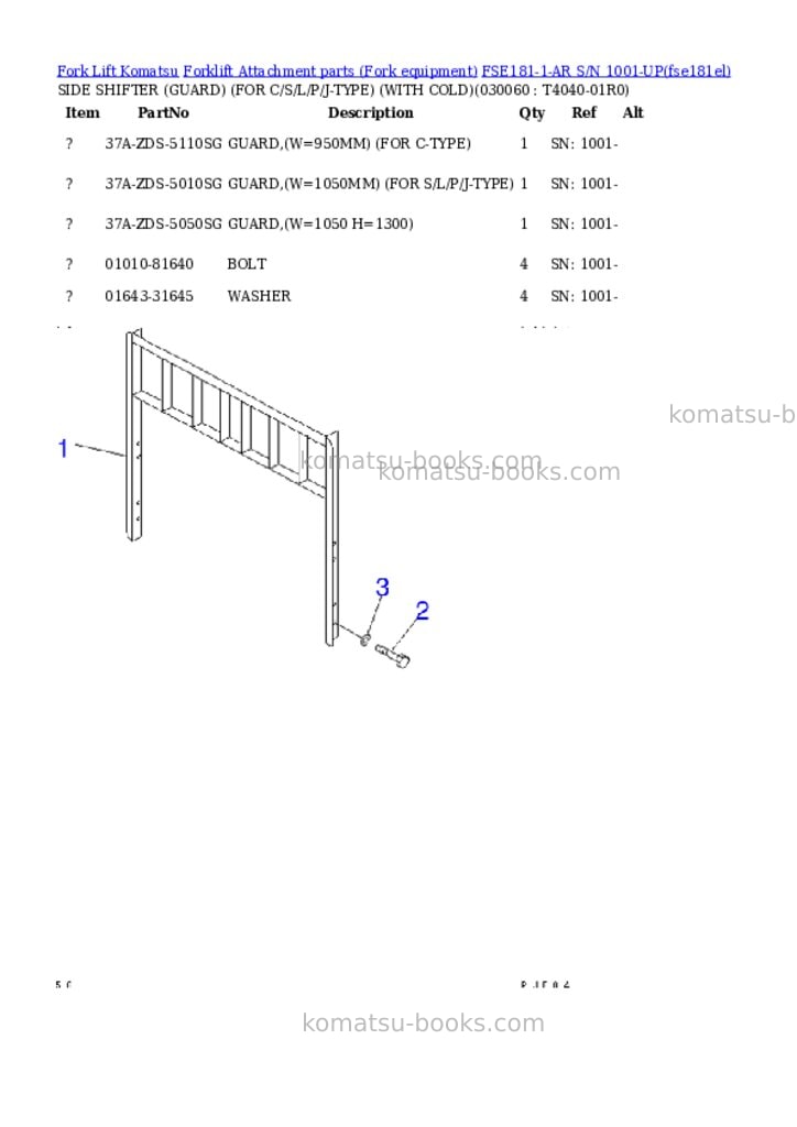 Komatsu fse181-1-ar s/n 1001-up Parts catalog cover Page 5