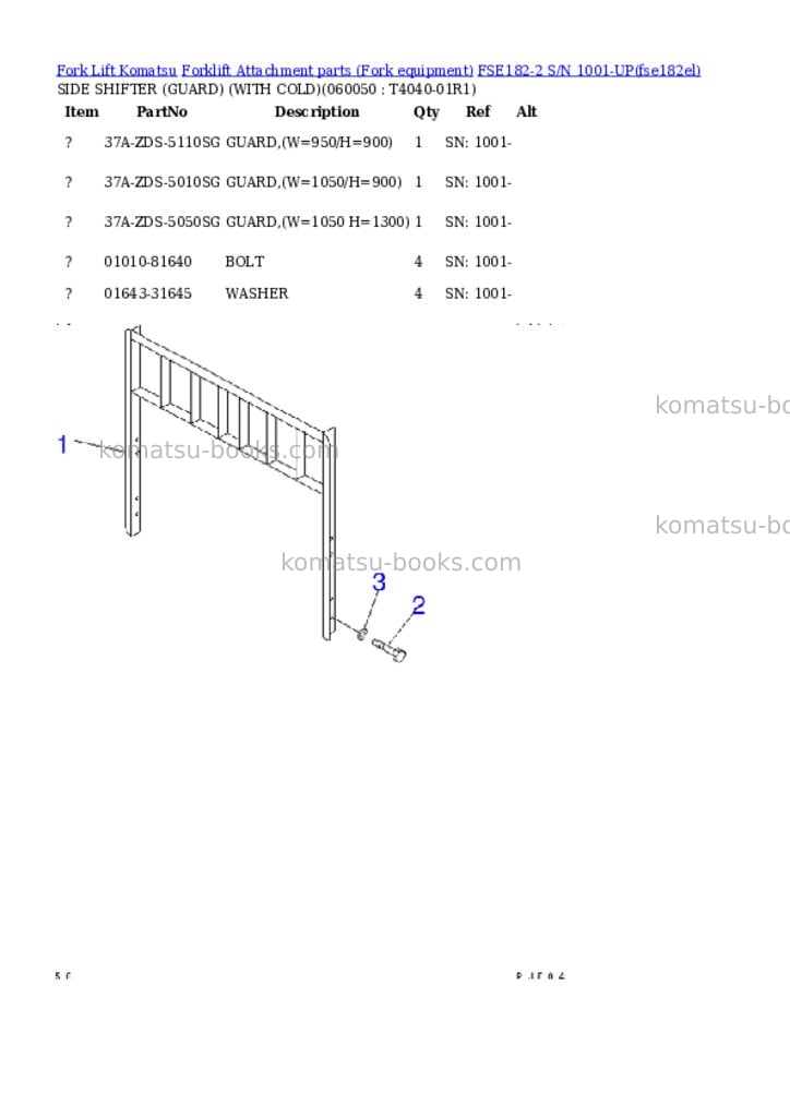 Komatsu fse182-2 s/n 1001-up Parts catalog cover Page 11
