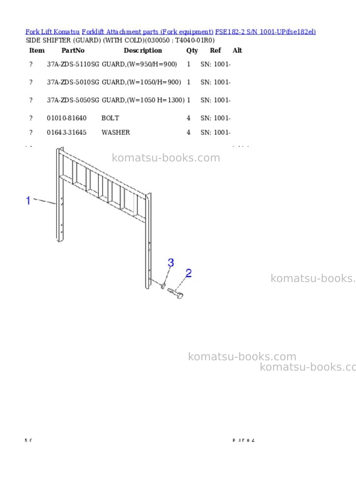 Komatsu fse182-2 s/n 1001-up Parts catalog cover Page 5