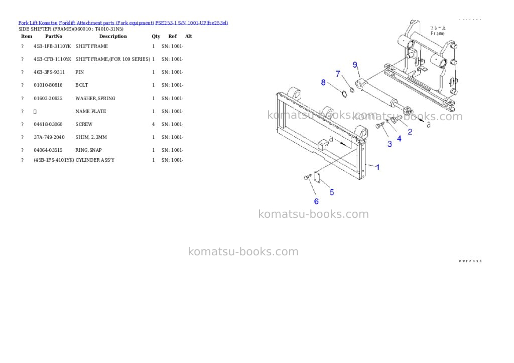 Komatsu fse253-1 s/n 1001-up Parts catalog cover Page 2