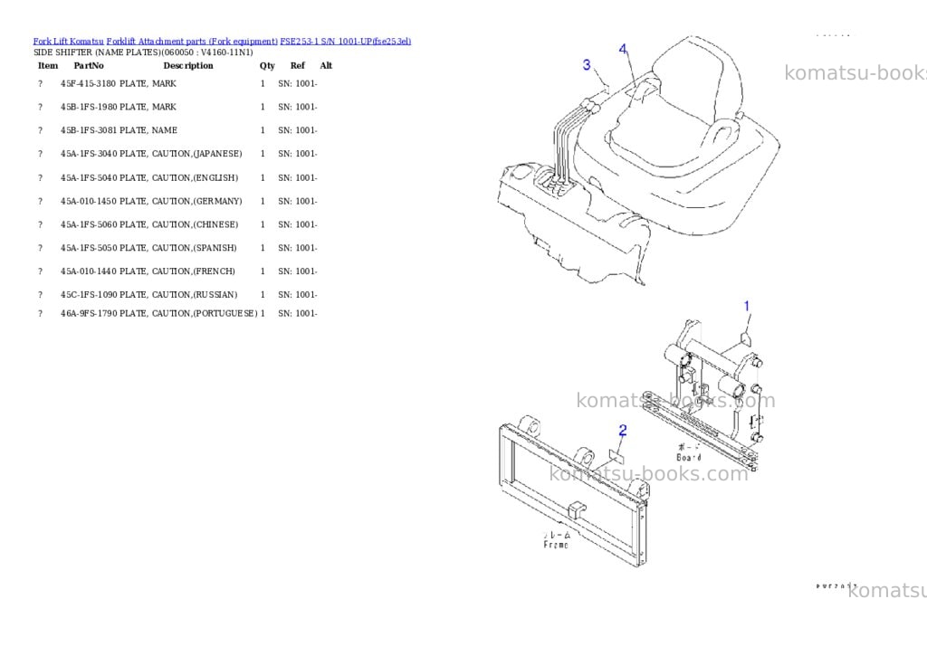 Komatsu fse253-1 s/n 1001-up Parts catalog cover Page 6