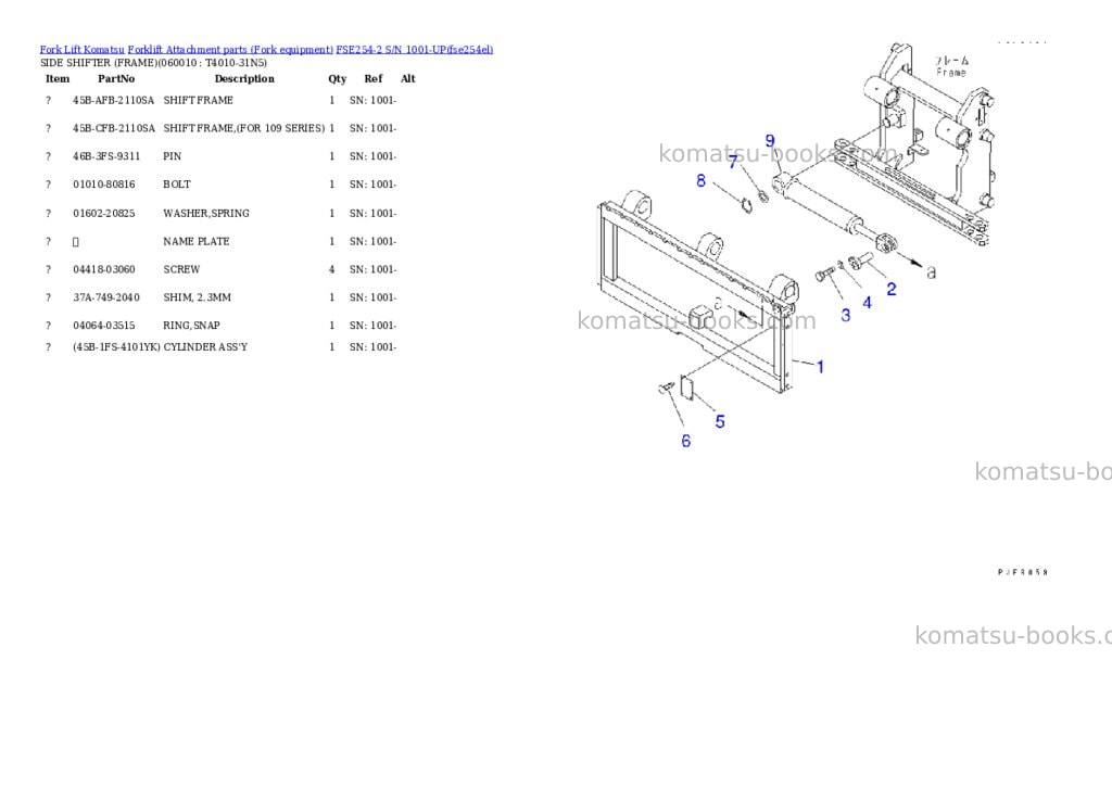 Komatsu fse254-2 s/n 1001-up Parts catalog cover Page 2