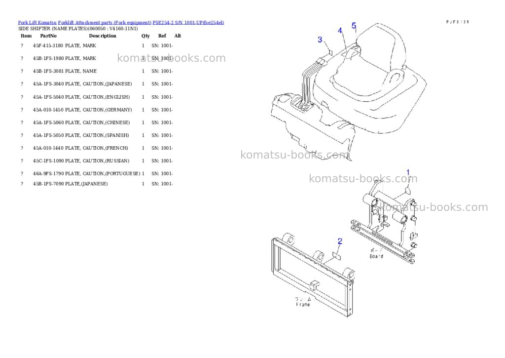 Komatsu fse254-2 s/n 1001-up Parts catalog cover Page 6