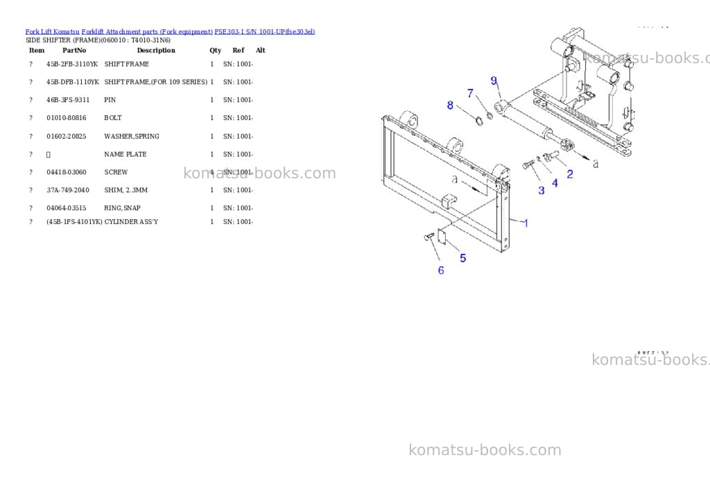 Komatsu fse303-1 s/n 1001-up Parts catalog cover Page 2 Komatsu fse303-1 s/n 1001-up Parts catalog cover Page 2
