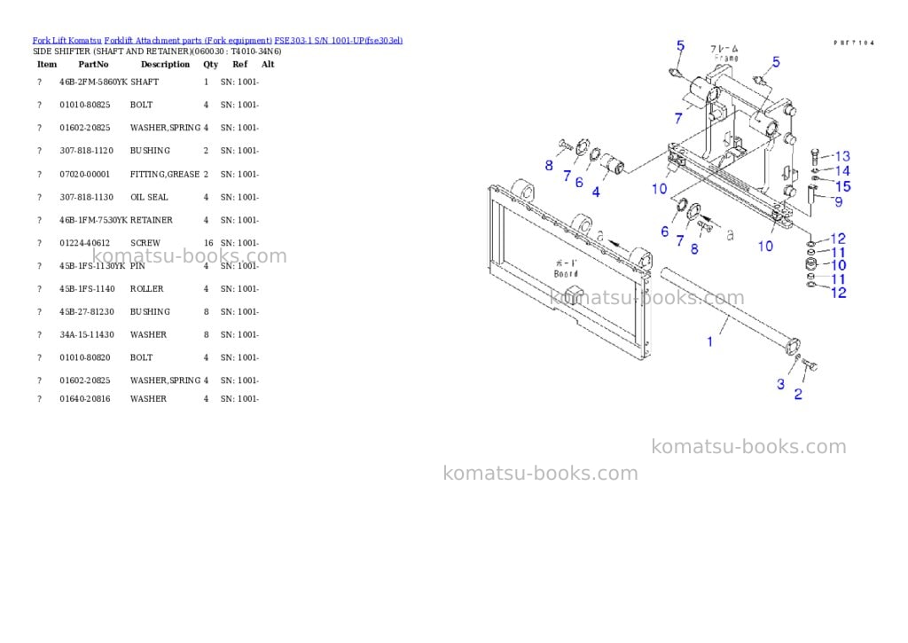 Komatsu fse303-1 s/n 1001-up Parts catalog cover Page 4 Komatsu fse303-1 s/n 1001-up Parts catalog cover Page 4
