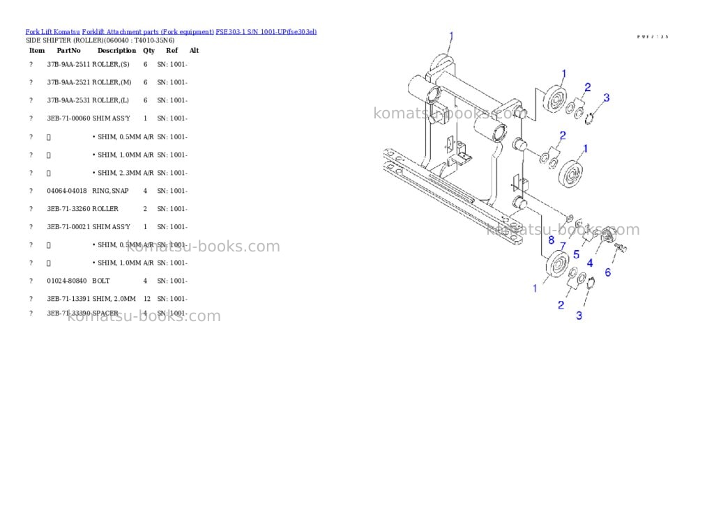 Komatsu fse303-1 s/n 1001-up Parts catalog cover Page 5 Komatsu fse303-1 s/n 1001-up Parts catalog cover Page 5