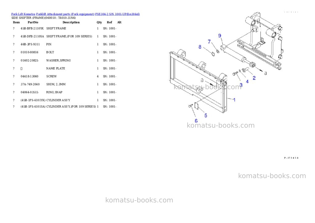 Komatsu fse304-2 s/n 1001-up Parts catalog cover Page 2