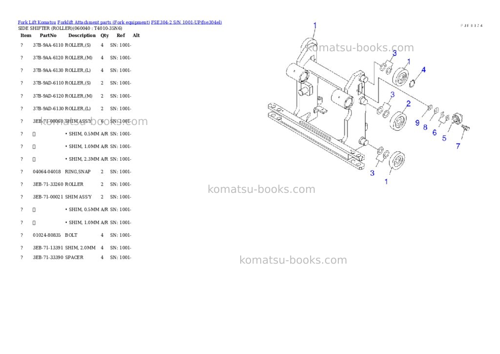 Komatsu fse304-2 s/n 1001-up Parts catalog cover Page 5