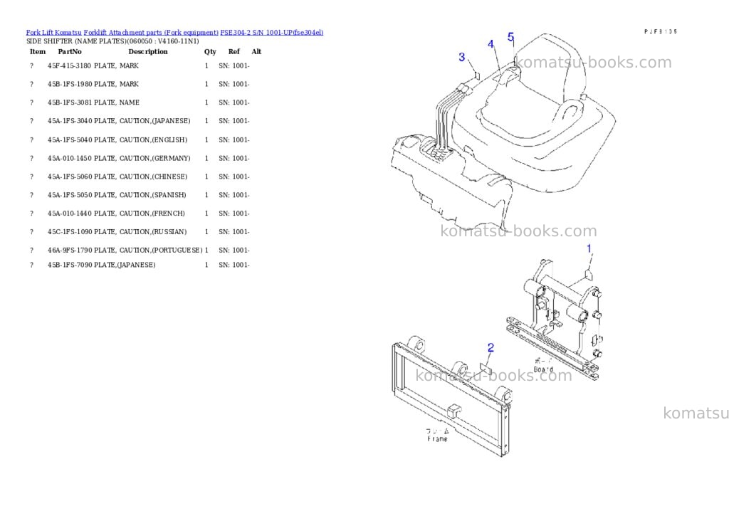 Komatsu fse304-2 s/n 1001-up Parts catalog cover Page 6