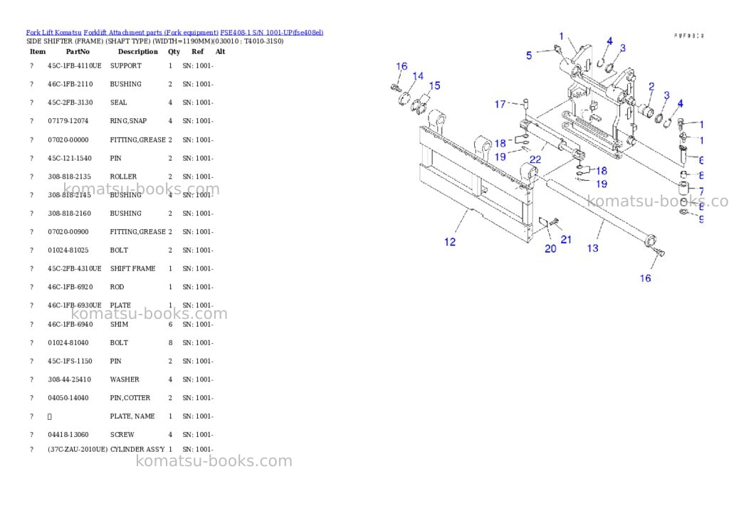 Komatsu fse408-1 s/n 1001-up Parts catalog cover Komatsu fse408-1 s/n 1001-up Parts catalog cover