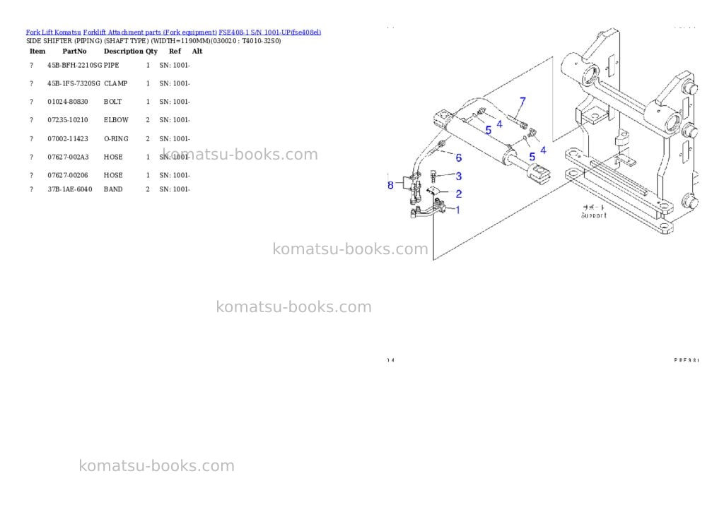 Komatsu fse408-1 s/n 1001-up Parts catalog cover Page 2 Komatsu fse408-1 s/n 1001-up Parts catalog cover Page 2