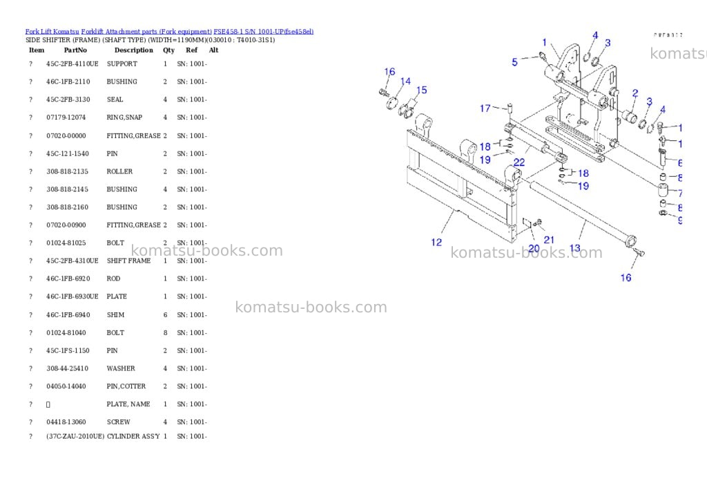 Komatsu fse458-1 s/n 1001-up Parts catalog cover Komatsu fse458-1 s/n 1001-up Parts catalog cover