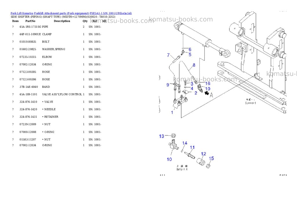 Komatsu fse5a1-1 s/n 1001-up Parts catalog cover
