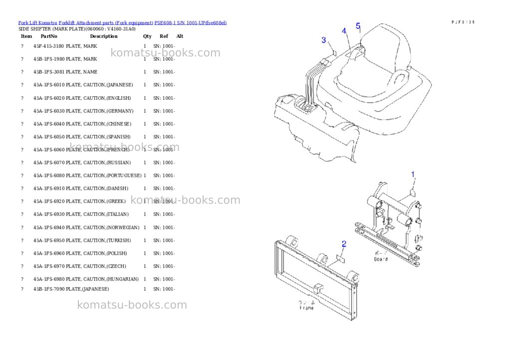 Komatsu fse608-1 s/n 1001-up Parts catalog cover Page 10
