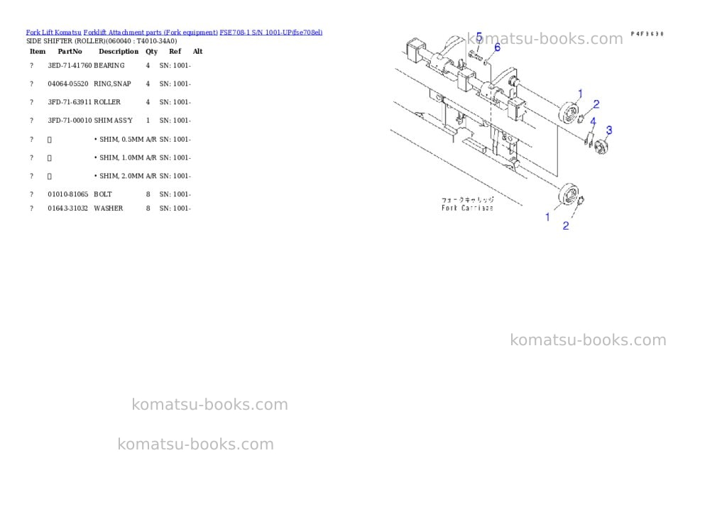 Komatsu fse708-1 s/n 1001-up Parts catalog cover Page 8
