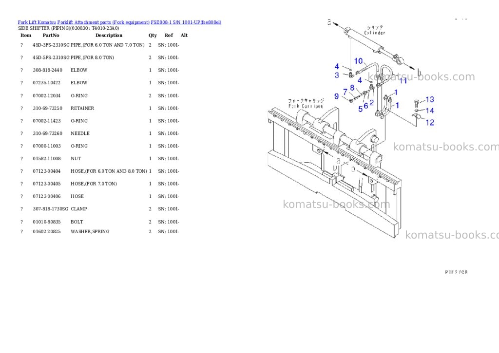 Komatsu fse808-1 s/n 1001-up Parts catalog cover Page 2 Komatsu fse808-1 s/n 1001-up Parts catalog cover Page 2