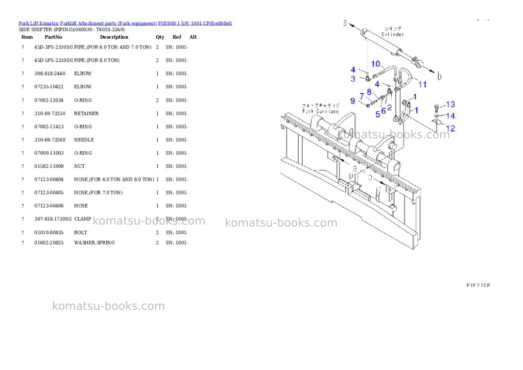 Komatsu fse808-1 s/n 1001-up Parts catalog cover Page 7 Komatsu fse808-1 s/n 1001-up Parts catalog cover Page 7