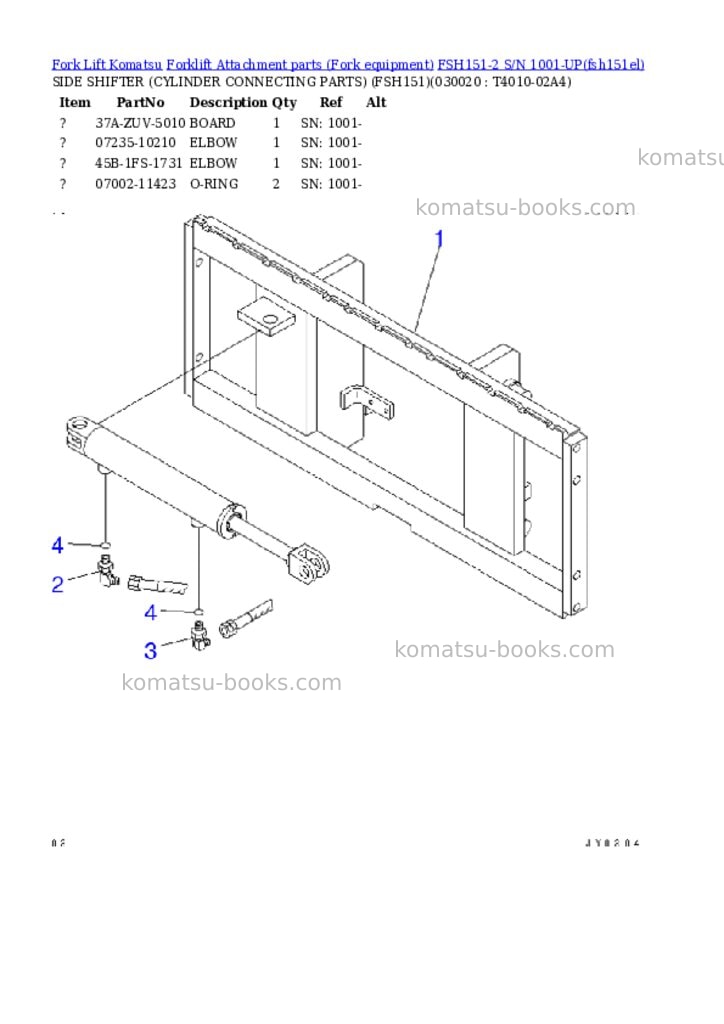 Komatsu FSH151-2 S/N 1001-UP Parts catalog cover