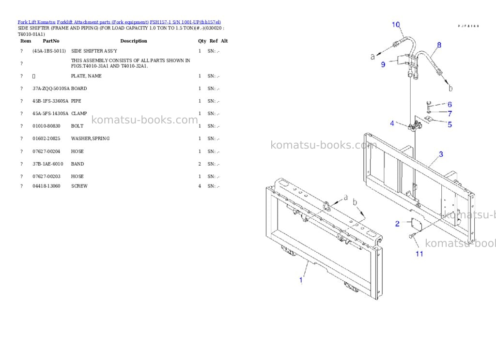 Komatsu fsh157-1 s/n 1001-up Parts catalog cover Komatsu fsh157-1 s/n 1001-up Parts catalog cover