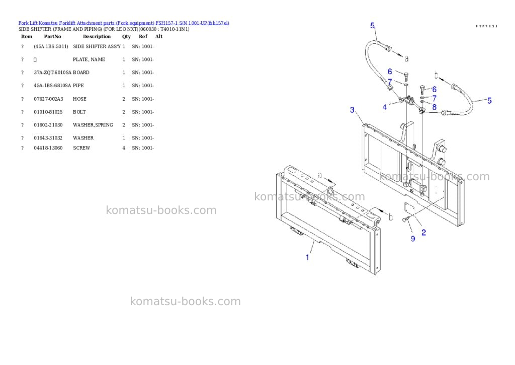 Komatsu fsh157-1 s/n 1001-up Parts catalog cover Page 10 Komatsu fsh157-1 s/n 1001-up Parts catalog cover Page 10