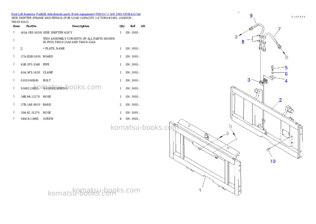 Komatsu fsh157-1 s/n 1001-up Parts catalog cover Page 2 Komatsu fsh157-1 s/n 1001-up Parts catalog cover Page 2