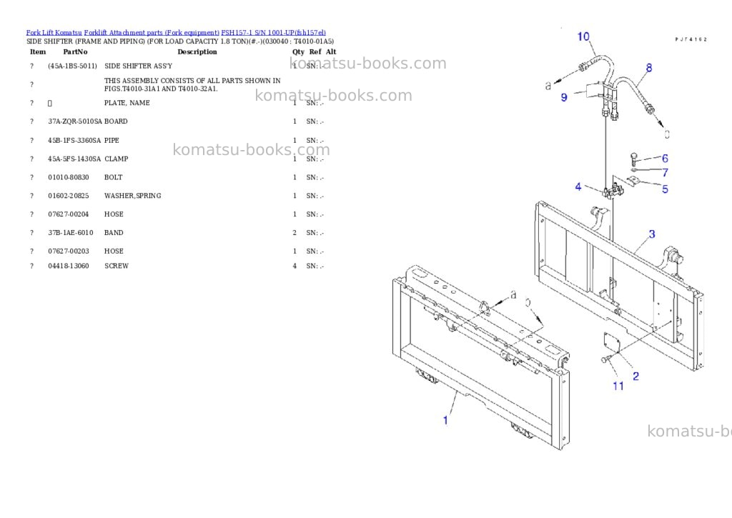 Komatsu fsh157-1 s/n 1001-up Parts catalog cover Page 3 Komatsu fsh157-1 s/n 1001-up Parts catalog cover Page 3