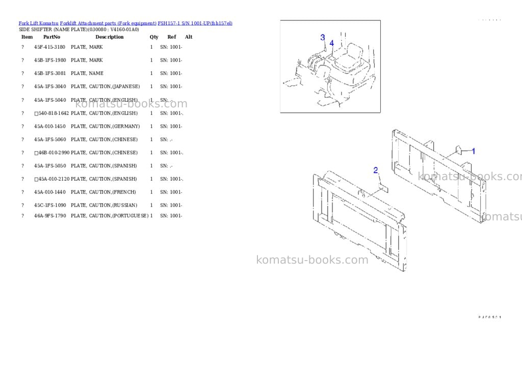 Komatsu fsh157-1 s/n 1001-up Parts catalog cover Page 7 Komatsu fsh157-1 s/n 1001-up Parts catalog cover Page 7
