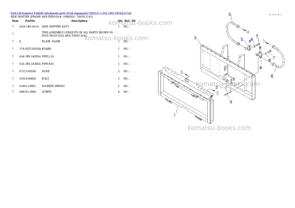Komatsu fsh157-1 s/n 1001-up Parts catalog cover Page 9 Komatsu fsh157-1 s/n 1001-up Parts catalog cover Page 9