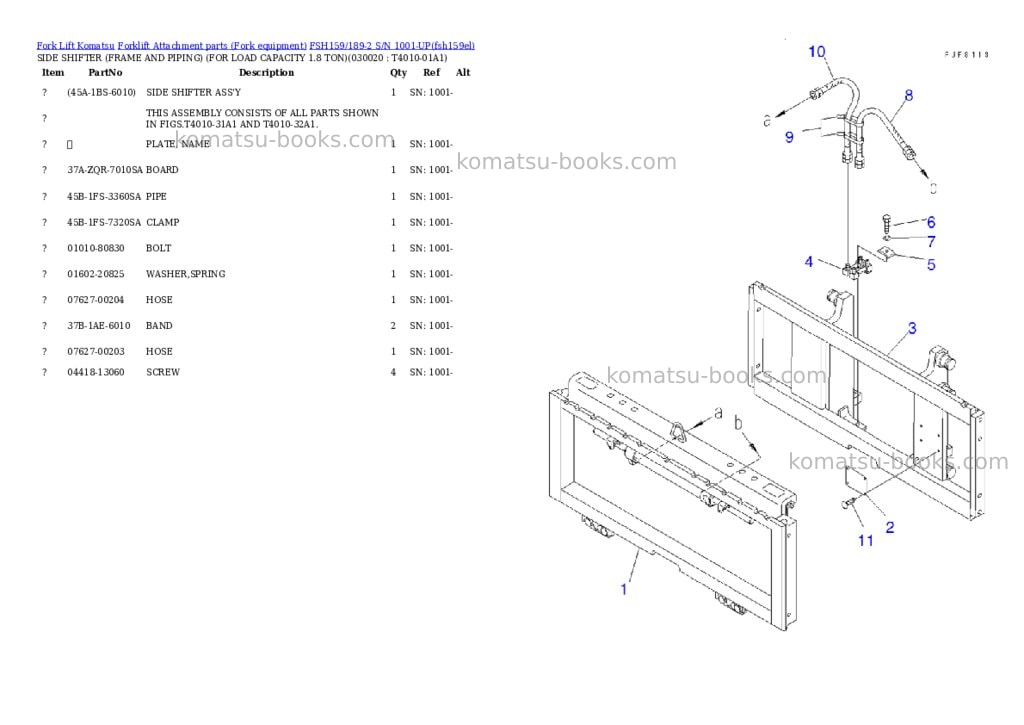 Komatsu fsh159/189-2 s/n 1001-up Parts catalog cover Komatsu fsh159/189-2 s/n 1001-up Parts catalog cover