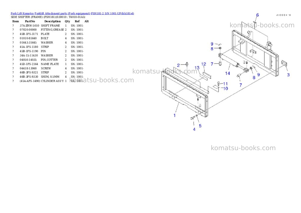 Komatsu FSH181-2 S/N 1001-UP Parts catalog cover Komatsu FSH181-2 S/N 1001-UP Parts catalog cover