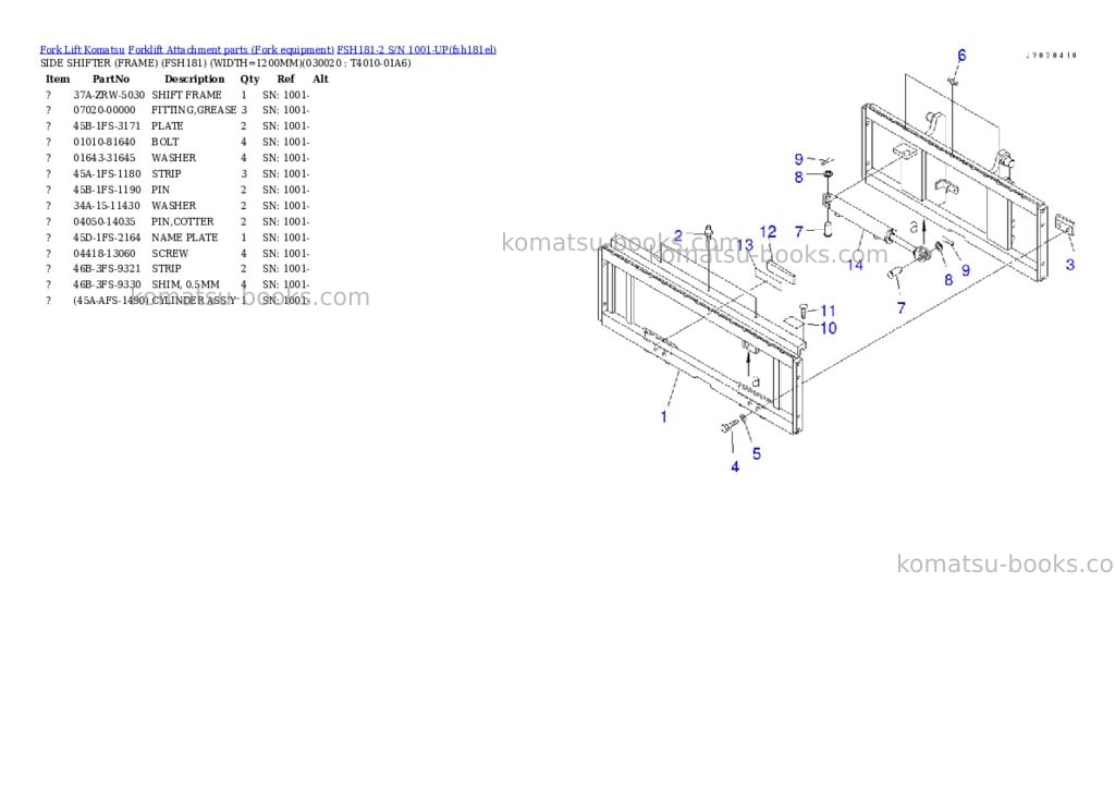 Komatsu FSH181-2 S/N 1001-UP Parts catalog cover Page 2 Komatsu FSH181-2 S/N 1001-UP Parts catalog cover Page 2