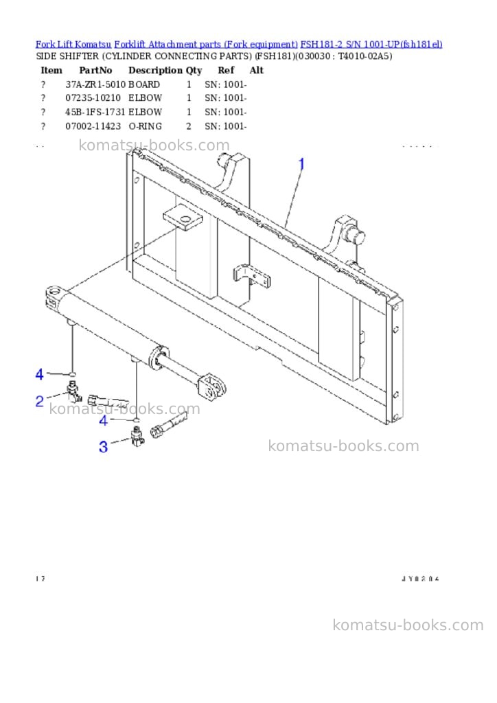 Komatsu FSH181-2 S/N 1001-UP Parts catalog cover Page 3 Komatsu FSH181-2 S/N 1001-UP Parts catalog cover Page 3