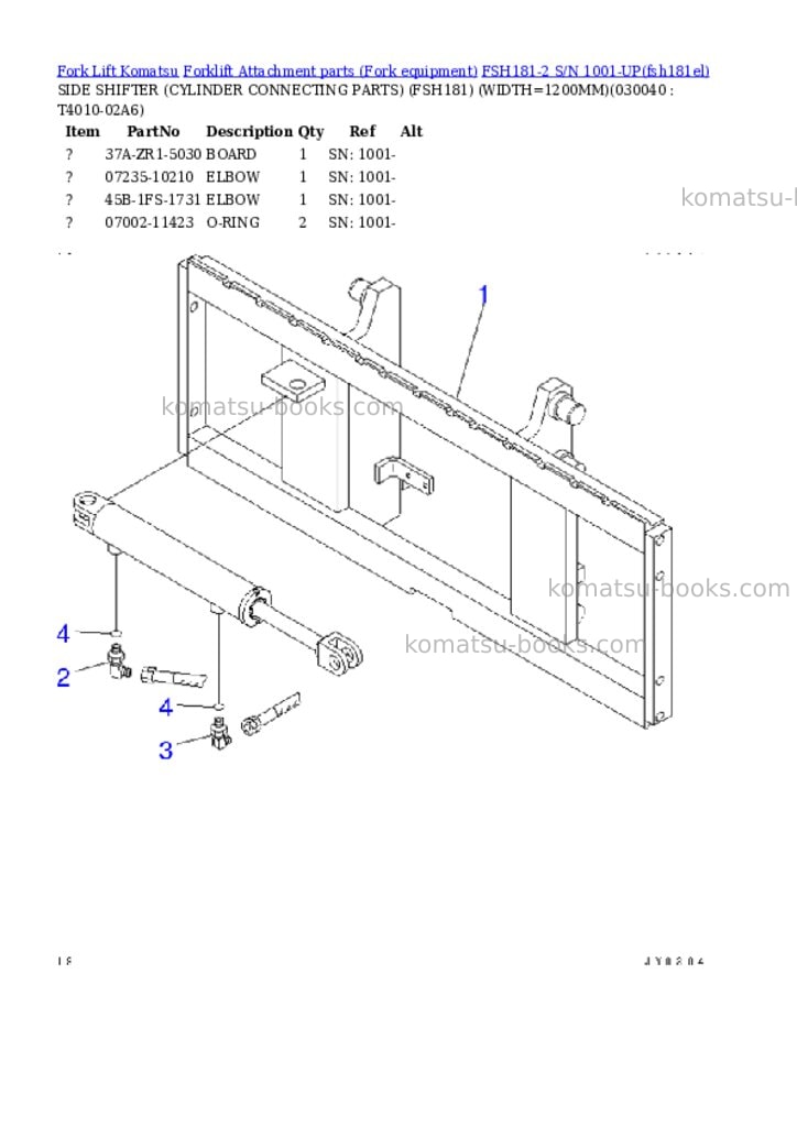Komatsu FSH181-2 S/N 1001-UP Parts catalog cover Page 4 Komatsu FSH181-2 S/N 1001-UP Parts catalog cover Page 4