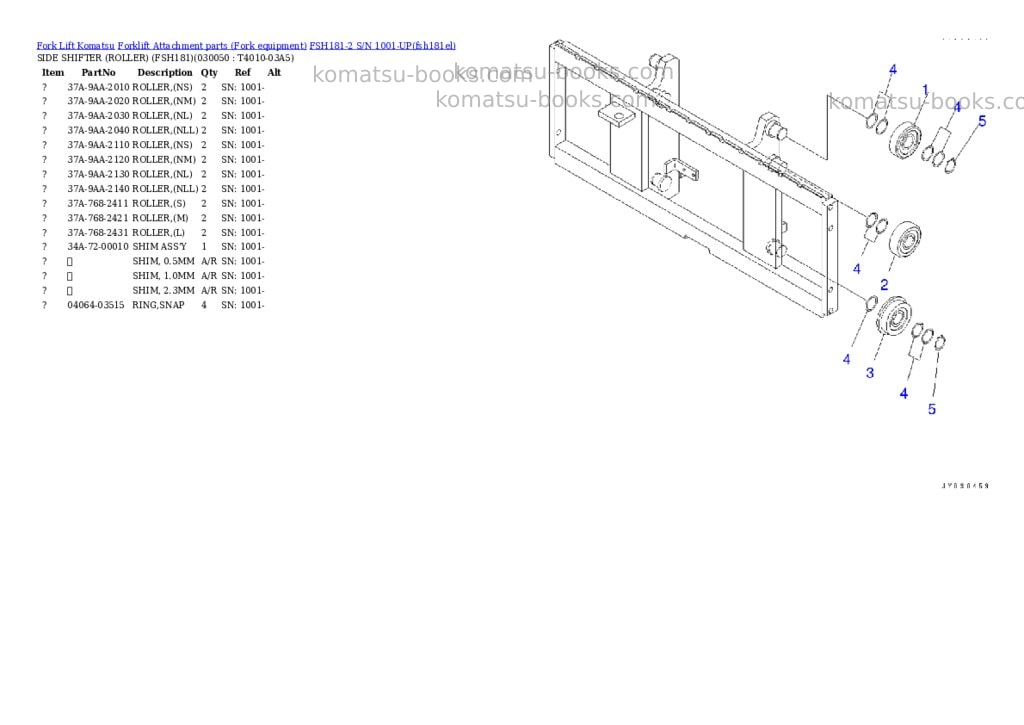 Komatsu FSH181-2 S/N 1001-UP Parts catalog cover Page 5 Komatsu FSH181-2 S/N 1001-UP Parts catalog cover Page 5