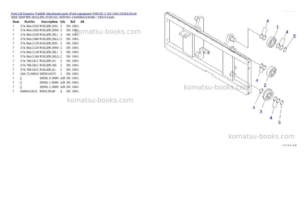 Komatsu FSH181-2 S/N 1001-UP Parts catalog cover Page 6 Komatsu FSH181-2 S/N 1001-UP Parts catalog cover Page 6