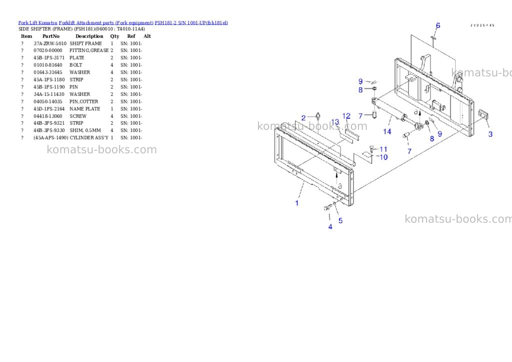 Komatsu FSH181-2 S/N 1001-UP Parts catalog cover Page 8 Komatsu FSH181-2 S/N 1001-UP Parts catalog cover Page 8