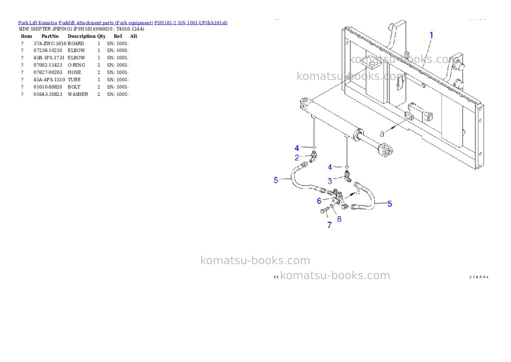 Komatsu FSH181-2 S/N 1001-UP Parts catalog cover Page 9 Komatsu FSH181-2 S/N 1001-UP Parts catalog cover Page 9