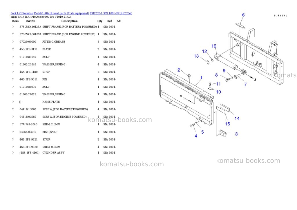 Komatsu fsh252-1 s/n 1001-up Parts catalog cover Page 2 Komatsu fsh252-1 s/n 1001-up Parts catalog cover Page 2
