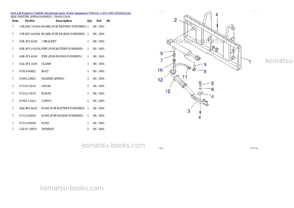 Komatsu fsh252-1 s/n 1001-up Parts catalog cover Page 3 Komatsu fsh252-1 s/n 1001-up Parts catalog cover Page 3