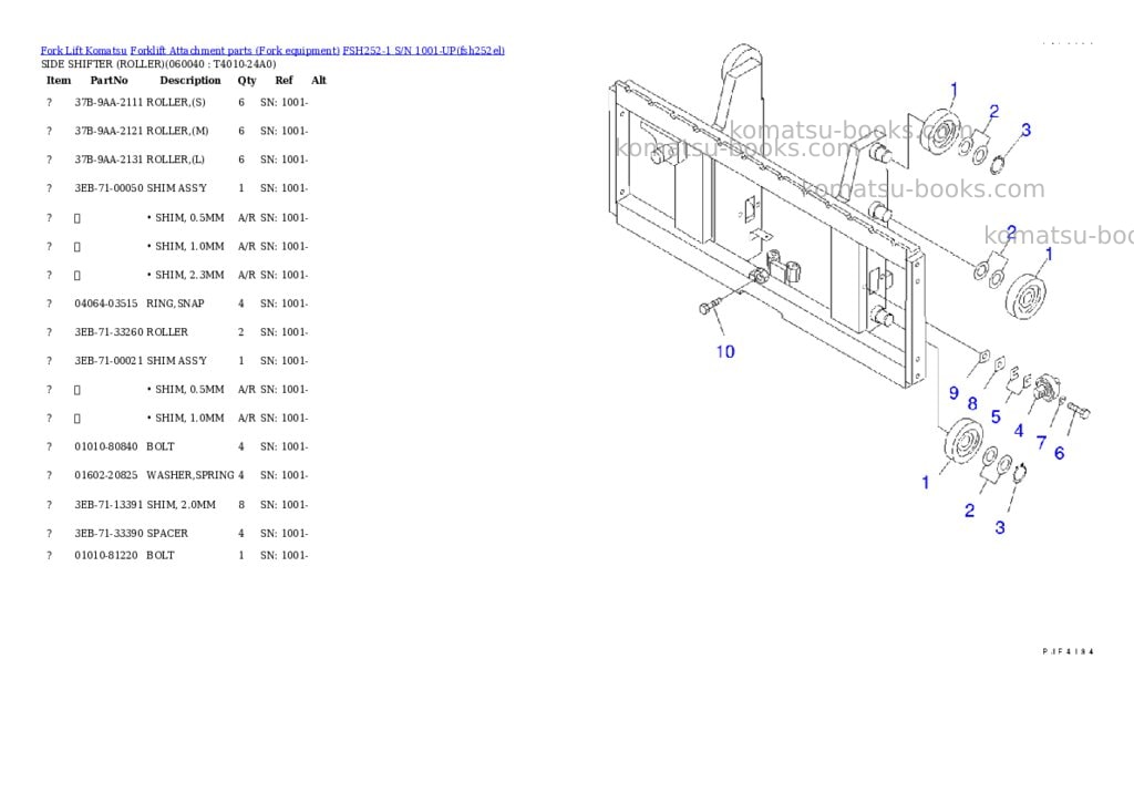 Komatsu fsh252-1 s/n 1001-up Parts catalog cover Page 5 Komatsu fsh252-1 s/n 1001-up Parts catalog cover Page 5
