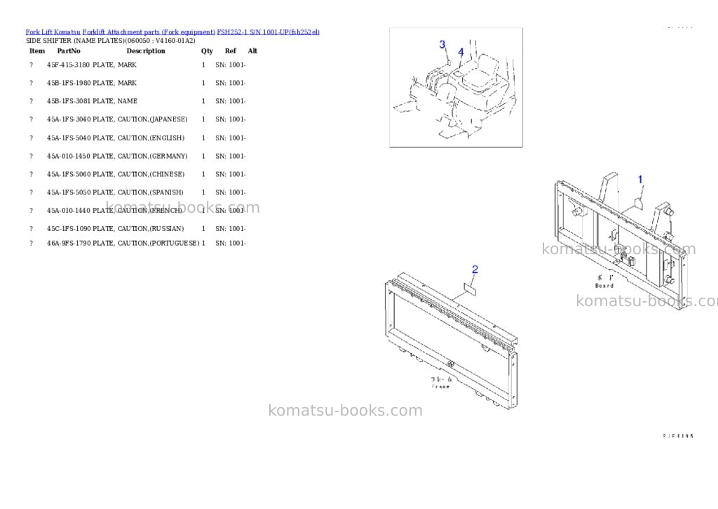 Komatsu fsh252-1 s/n 1001-up Parts catalog cover Page 6 Komatsu fsh252-1 s/n 1001-up Parts catalog cover Page 6