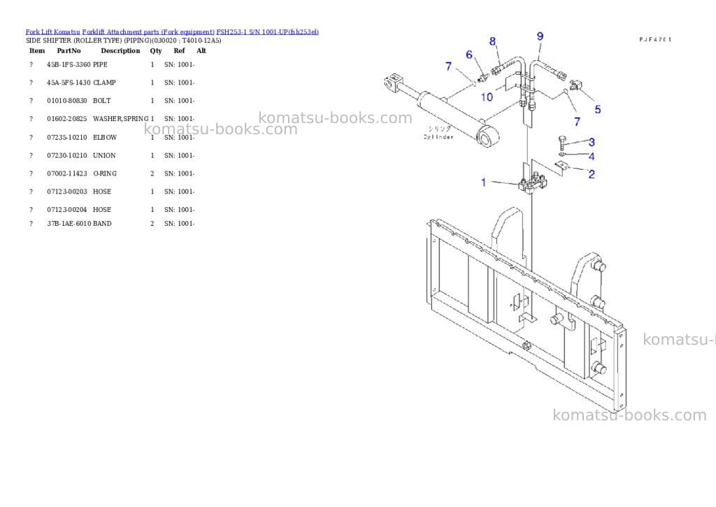 Komatsu fsh253-1 s/n 1001-up Parts catalog cover Komatsu fsh253-1 s/n 1001-up Parts catalog cover