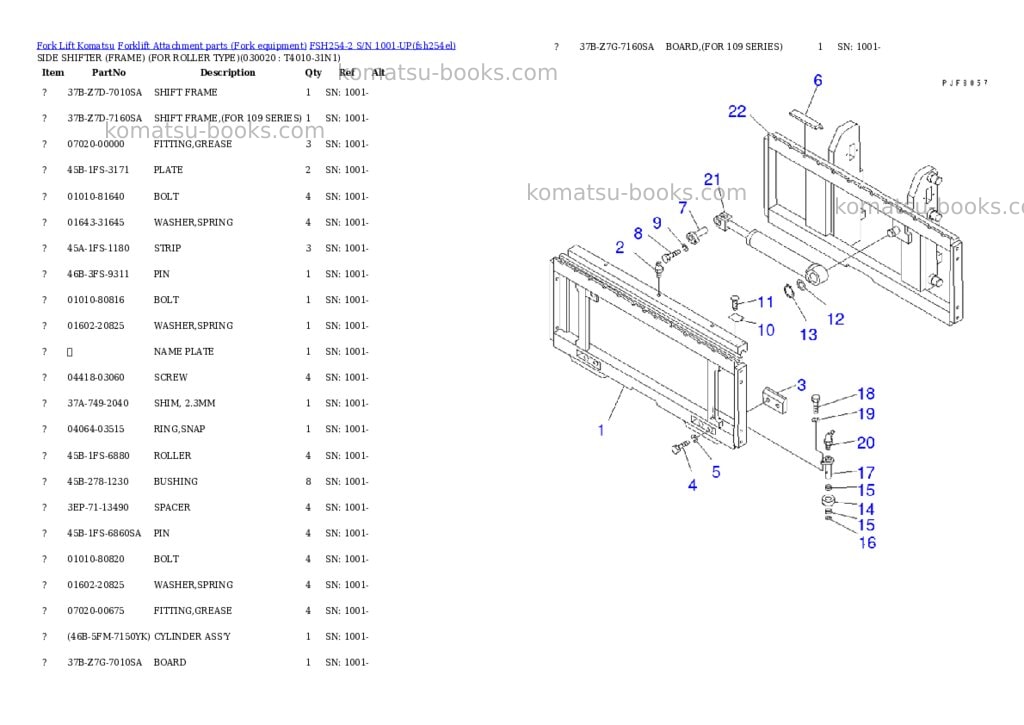 Komatsu fsh254-2 s/n 1001-up Parts catalog cover
